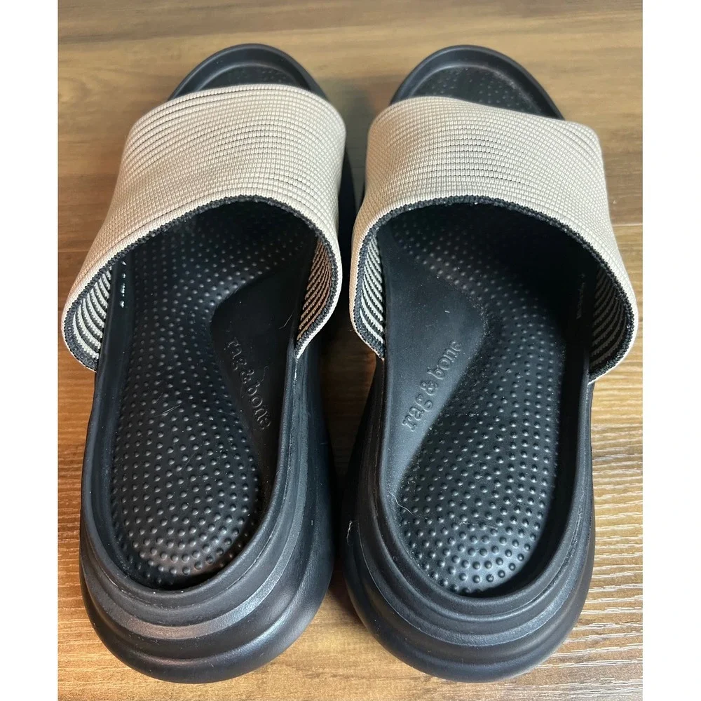 Rag & Bone Parker Knit Slides Platform Sandals Cream Black Striped Womans 8